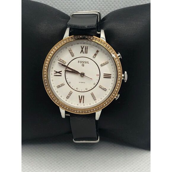 Fossil Q FTW5011 Womens Black Leather Analog White Dial Hybrid Smart Watch HK254 - Picture 1 of 9